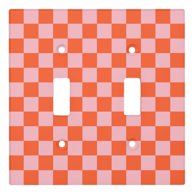 Orange and Pink Checkerboard Pattern Light Switch Cover (Front)