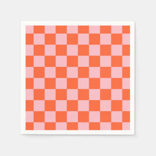 Orange and Pink Checkerboard Pattern Napkins