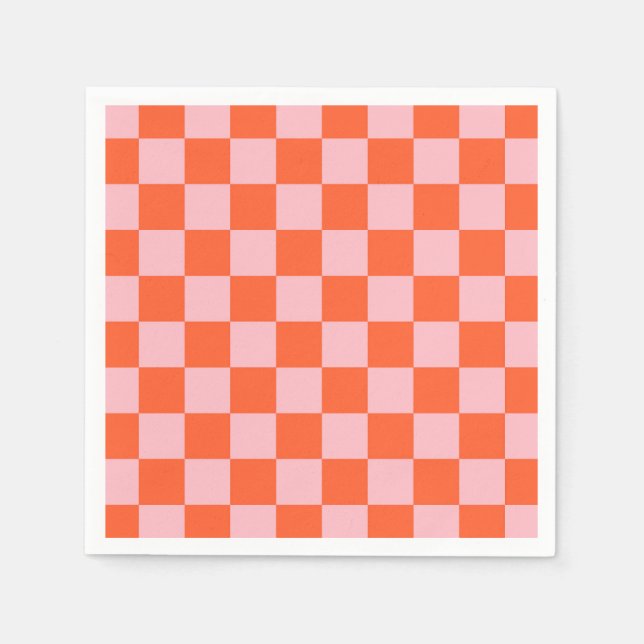 Orange and Pink Checkerboard Pattern Napkins (Front)