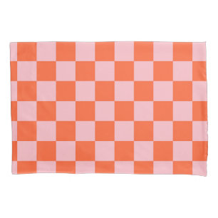 Orange and Pink Checkerboard Pattern Pillow Case
