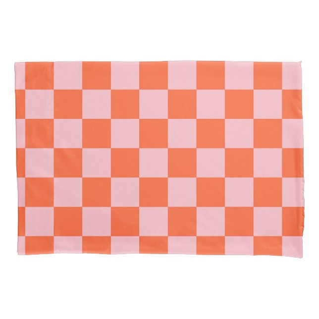 Orange and Pink Checkerboard Pattern Pillow Case (Front)