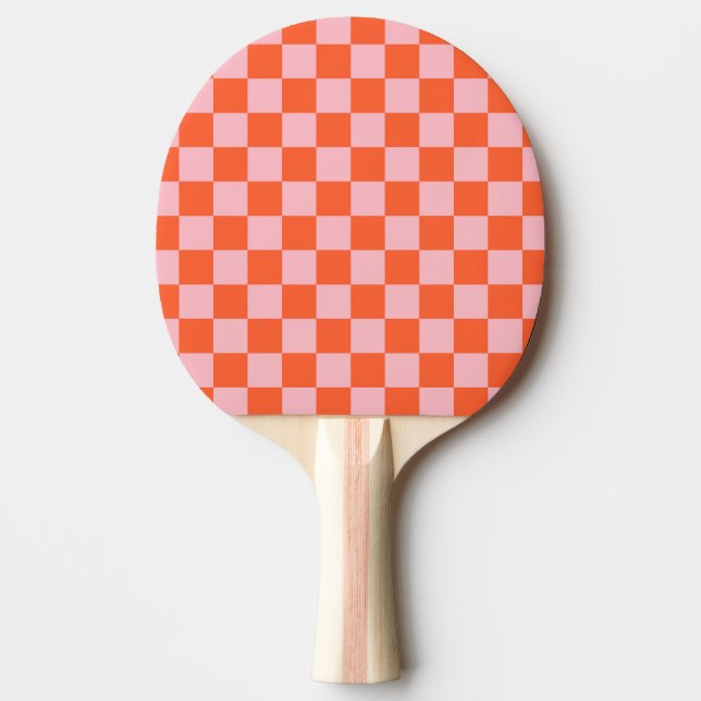 Orange and Pink Checkerboard Pattern Ping Pong Paddle (Front)