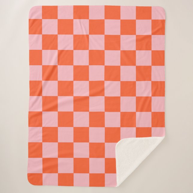 Orange and Pink Checkerboard Pattern Sherpa Blanket (Front)