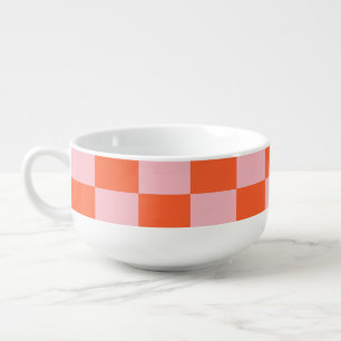 Orange and Pink Checkerboard Pattern Soup Mug