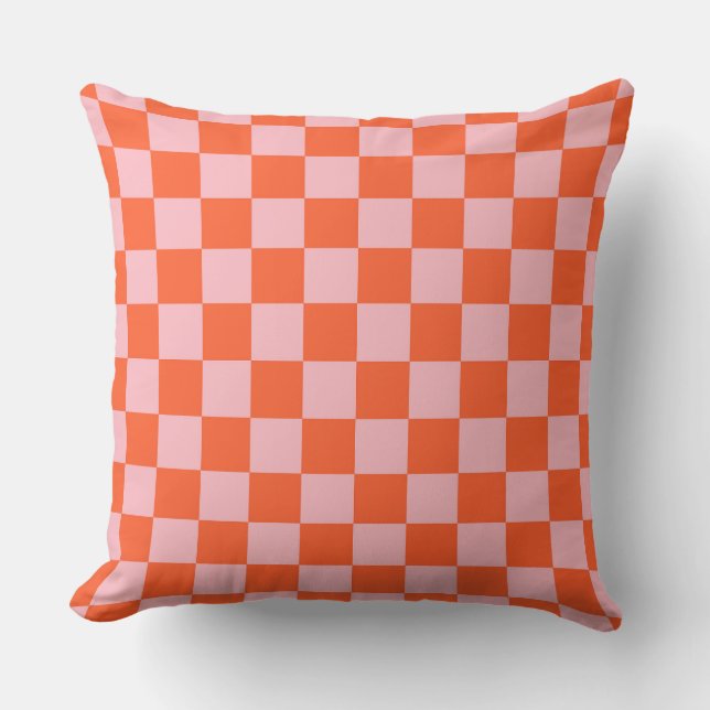 Orange and Pink Checkerboard Pattern Throw Pillow (Front)