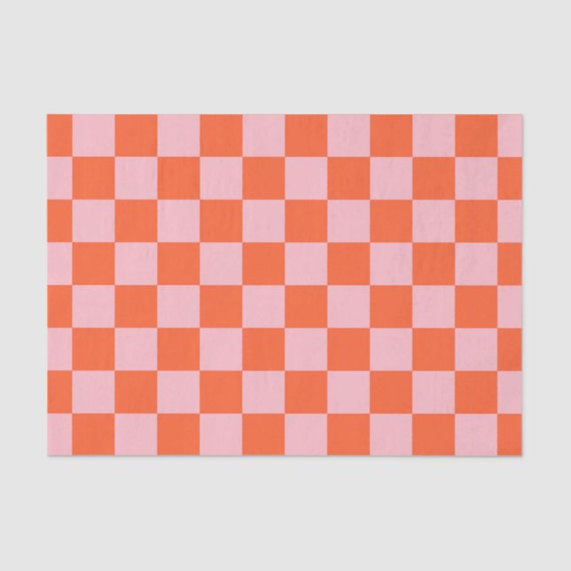 Orange and Pink Checkerboard Pattern Tissue Paper (Front)