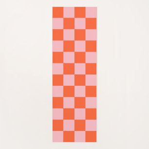 Orange and Pink Checkerboard Pattern Yoga Mat