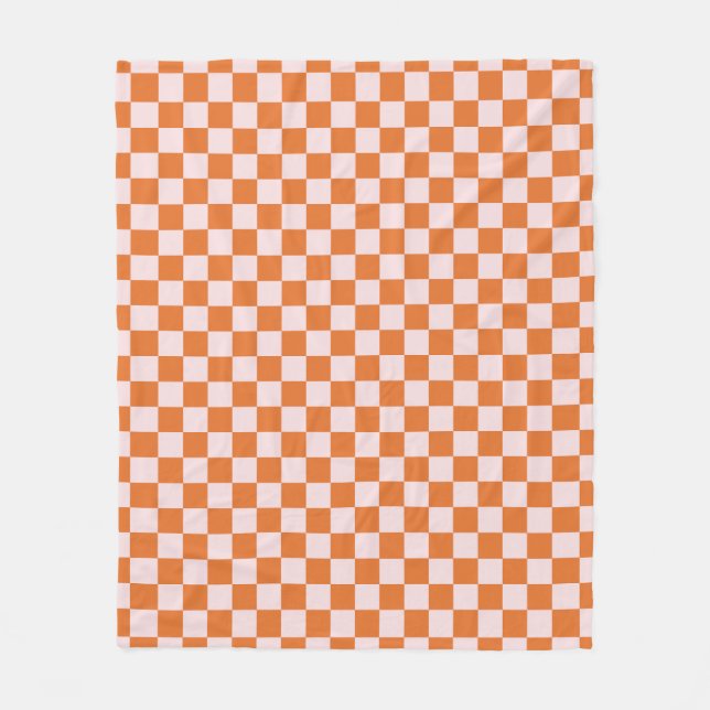 Orange and Pink Checkered Pattern Checkerboard Che Fleece Blanket (Front)