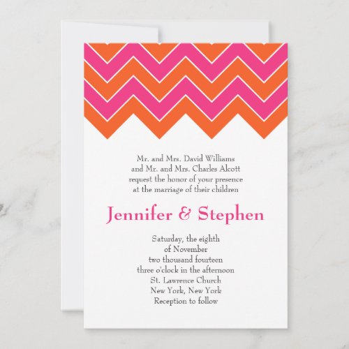 Orange and Pink Chevron Wedding Invites