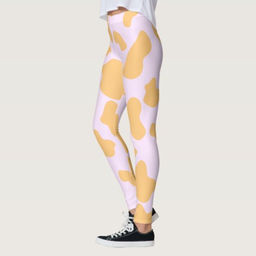 Orange and pink Cow Print Aesthetics Leggings