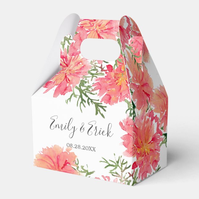 Orange and Pink Dahlia Flowers Wedding Favor Boxes (Front Side)