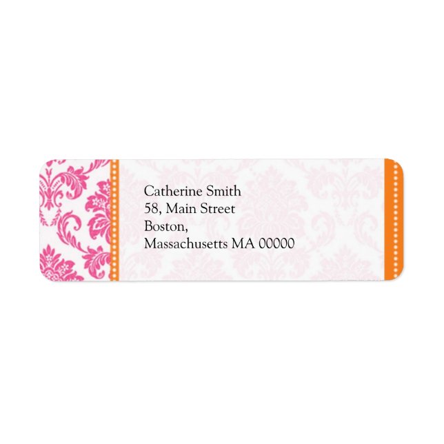 Orange and Pink Damask Wedding Address Labels (Front)