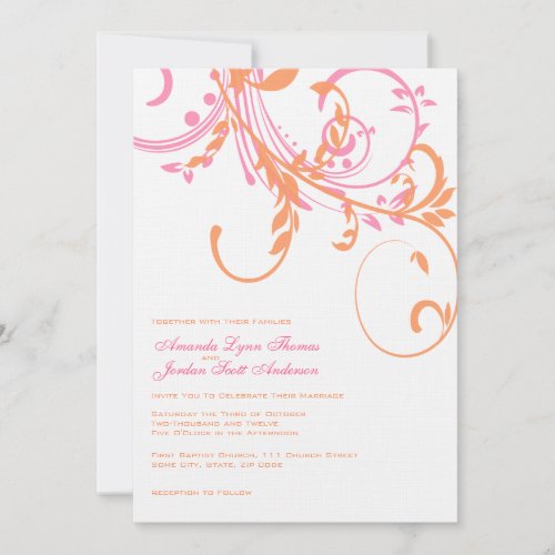 Orange and Pink Double Floral Wedding Invitation