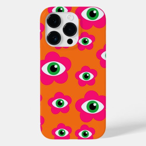 Orange and Pink Evil Eye Flowers Retro iPhone Case