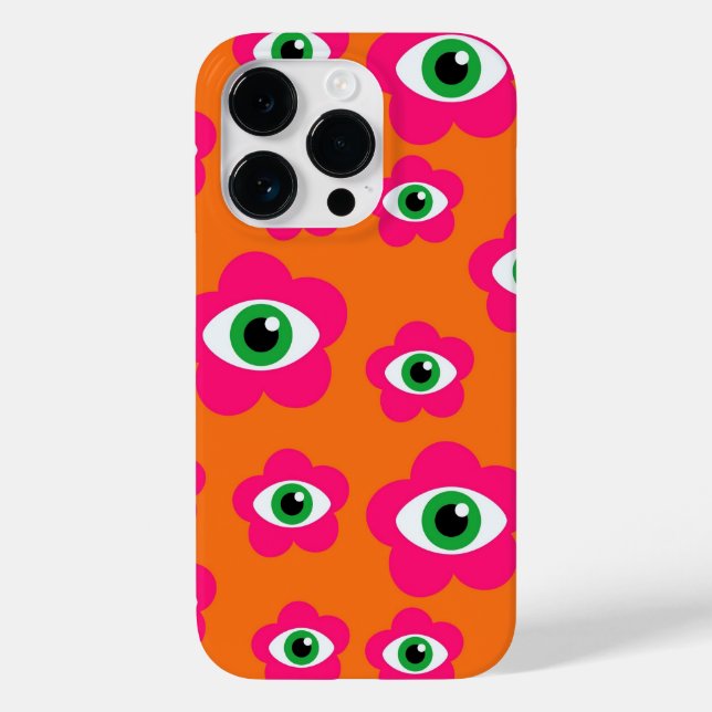 Orange and Pink Evil Eye Flowers Retro iPhone Case (Back)