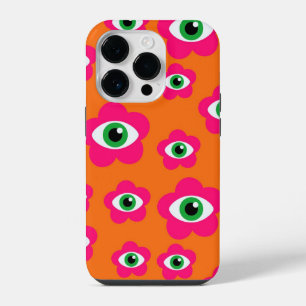 Orange and Pink Evil Eye Flowers Retro iPhone Case
