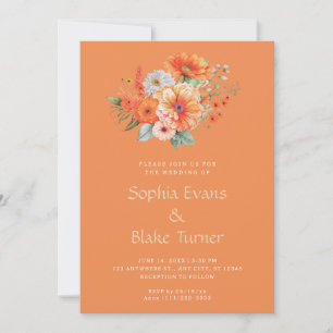 Orange And Pink Floral Bouquet Orange Wedding Invitation