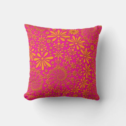 Orange and Pink Floral Pattern Throw Pillow