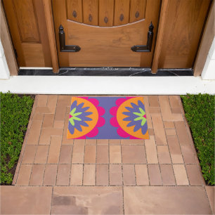 orange and pink floral shapes illustration doormat