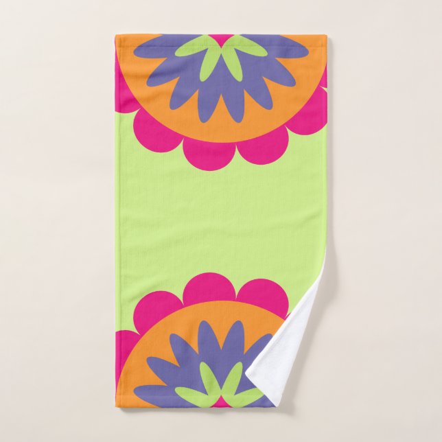 orange and pink floral shapes illustration hand towel  (Hand Towel)