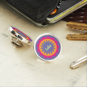 orange and pink floral shapes illustration lapel pin