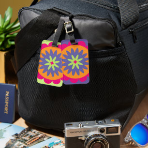 orange and pink floral shapes illustration luggage tag