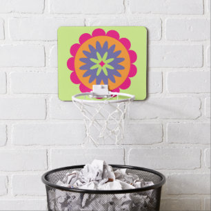 orange and pink floral shapes illustration mini basketball hoop