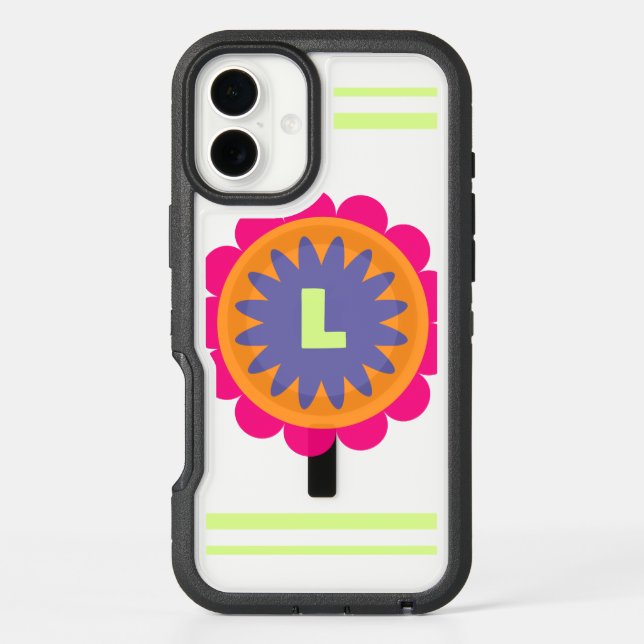 orange and pink floral shapes illustration otterbox iPhone case (Back)