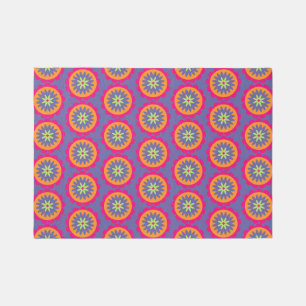 orange and pink floral shapes illustration outdoor rug