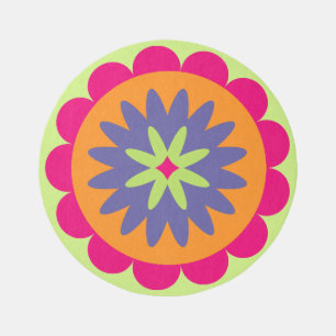 orange and pink floral shapes illustration outdoor rug