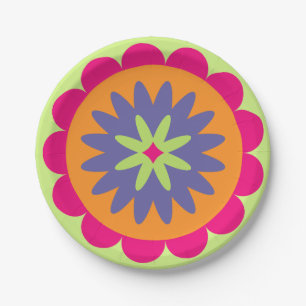 orange and pink floral shapes illustration paper plates