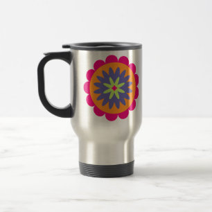 orange and pink floral shapes illustration travel mug