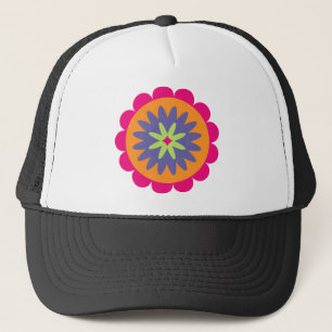 orange and pink floral shapes illustration trucker hat