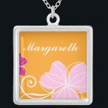 Orange and Pink Floral Silver Plated Necklace<br><div class="desc">Customizable necklace</div>