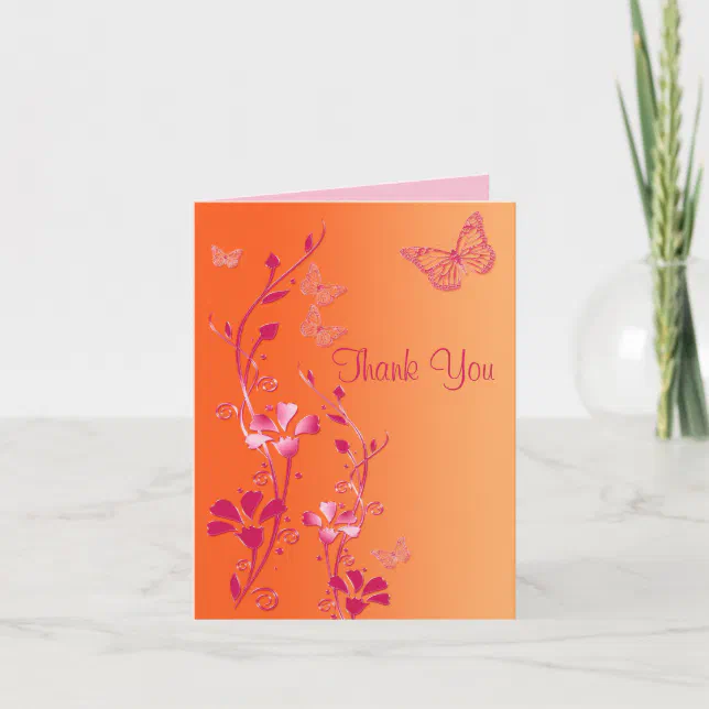 Orange And Pink Floral Thank You Card Zazzle