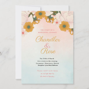 Orange and Pink Floral Wedding Invitation