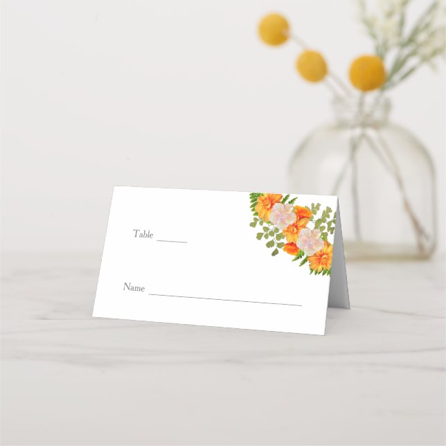 Orange and Pink Floral Wedding Place Card (Front)