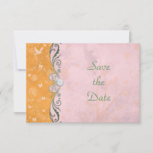 Orange and Pink Floral Wedding Save the Date