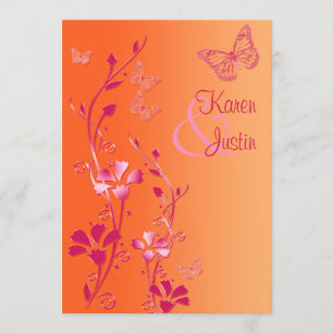 Orange and Pink Floral with Butterflies Invite