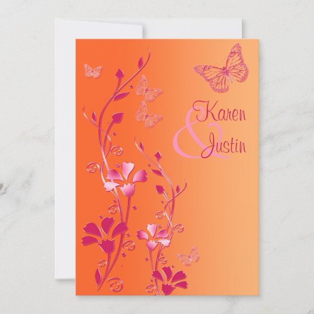 Orange and Pink Floral with Butterflies Invite (Front)