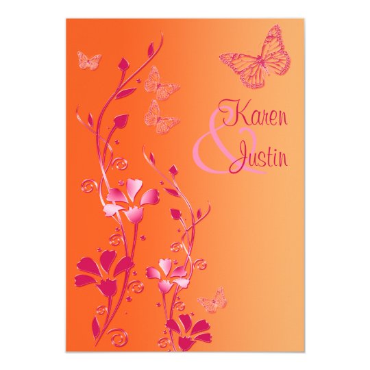 Orange and Pink Floral with Butterflies Invite