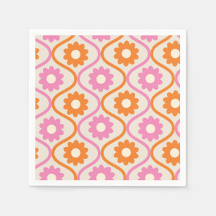 Orange and Pink Flowers on Mid Century Ogee  Napkins