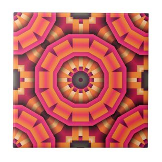 Orange and Pink Funky Mosaic Geometric Pattern Ceramic Tile