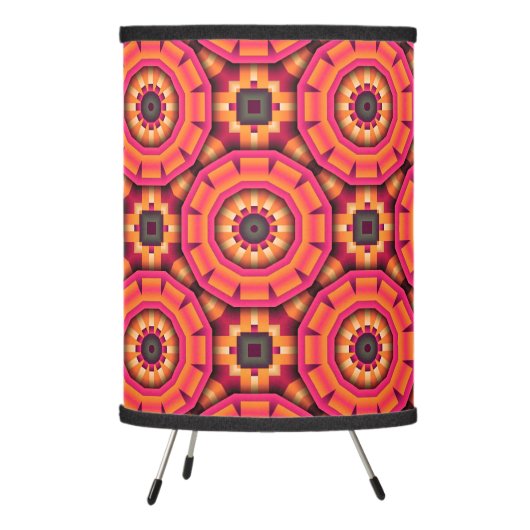 Orange and Pink Funky Mosaic Geometric Pattern Tripod Lamp (Left)