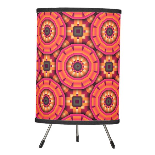 Orange and Pink Funky Mosaic Geometric Pattern Tripod Lamp