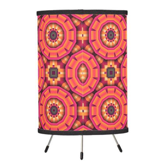 Orange and Pink Funky Mosaic Geometric Pattern Tripod Lamp (Back)