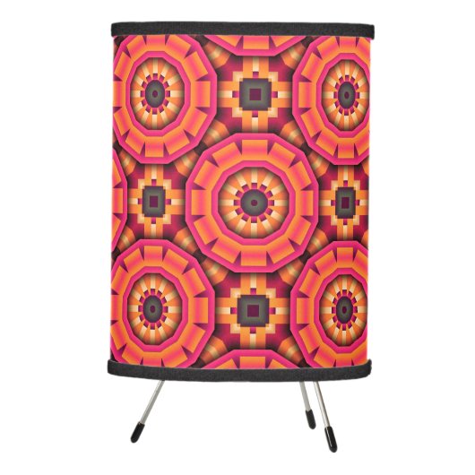 Orange and Pink Funky Mosaic Geometric Pattern Tripod Lamp (Right)