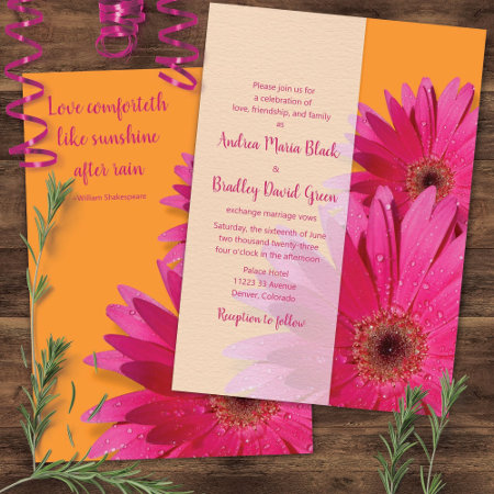 Orange And Pink Gerbera Daisy Wedding Invitation