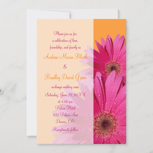 Orange and Pink Gerbera Daisy Wedding Invitation (Front)