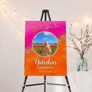Orange and Pink Gold Birthday Welcome sign photo